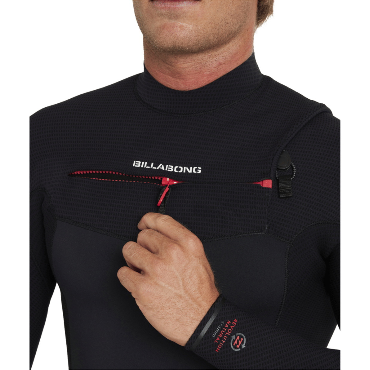 2026 Billabong Mens Revolution Natural 4/3mm Chest Zip Wetsuit 24AW193512 - Black Red